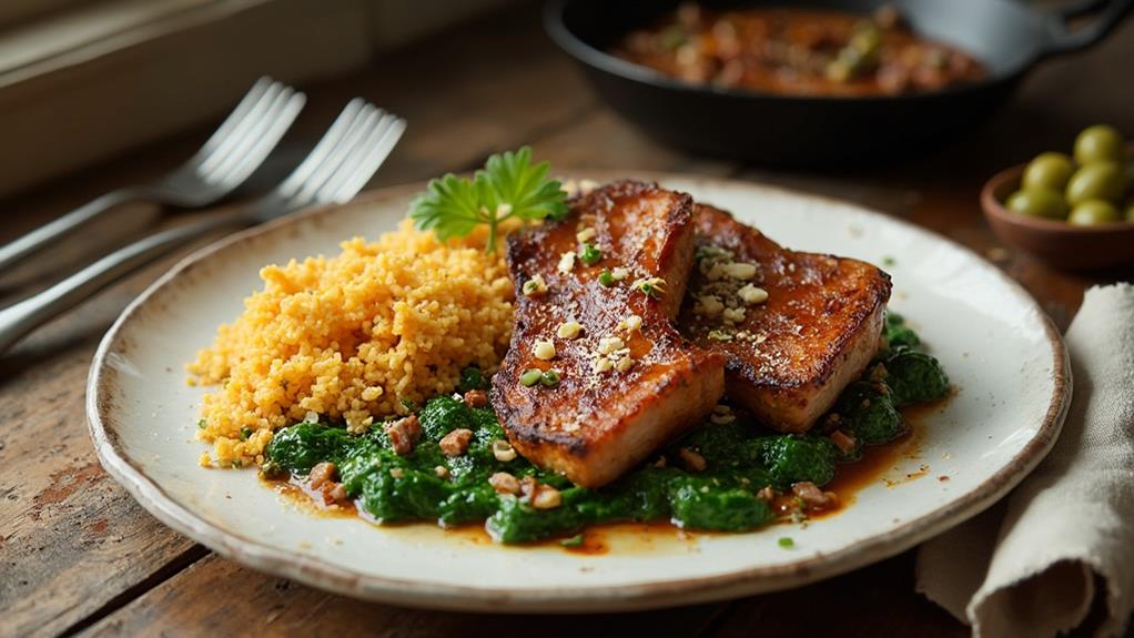 Pork With Bread and Spinach Mash